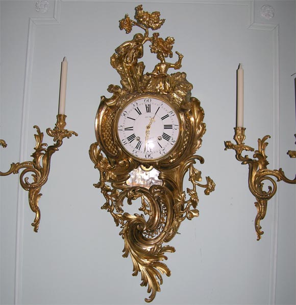 Important Louis XV Ormolu Cartel Clock signed "Olin a Paris"