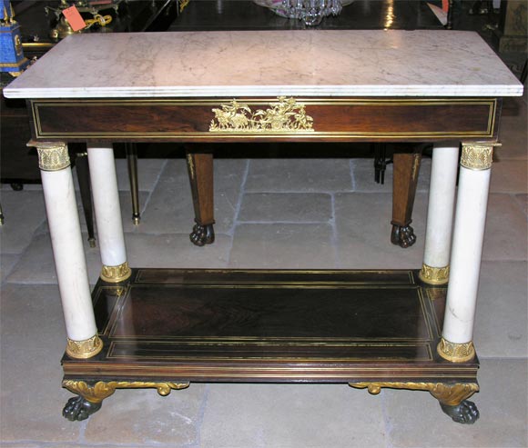 American Empire Marble Column Rosewood Center Table, Ca 1820