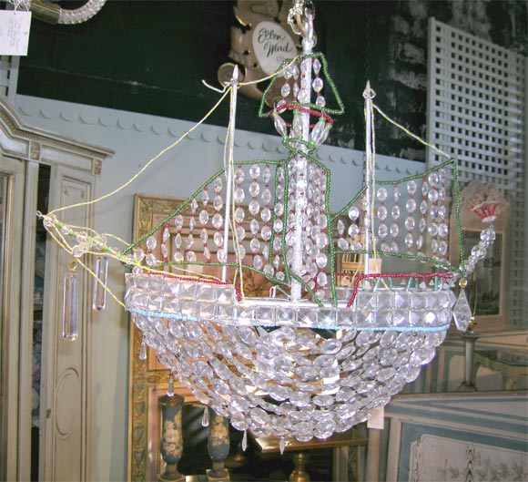 Crystal Beaded Sailing Ship Chandelier