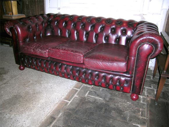 Tufted Red Leather Chesterfield Sofa