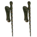 Pair Stylized Bronze Unicorn Horn Sconces