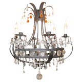 Italian Wrought Iron and Crystal 6-Lite Chandelier