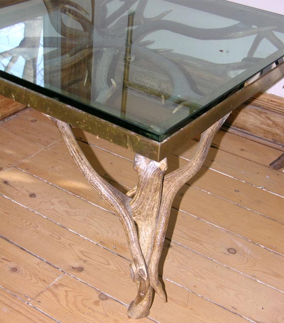 Glass Top Antler Table In Good Condition In Bridgehampton, NY