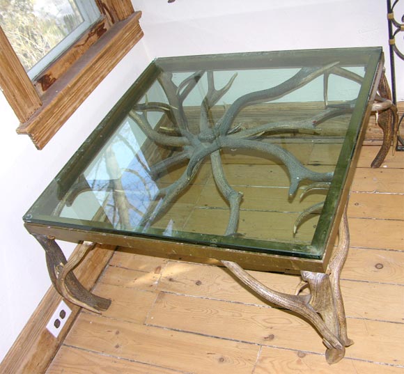 English Glass Top Antler Table