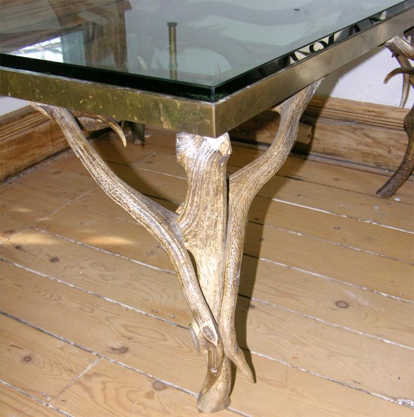 Mid-20th Century Glass Top Antler Table