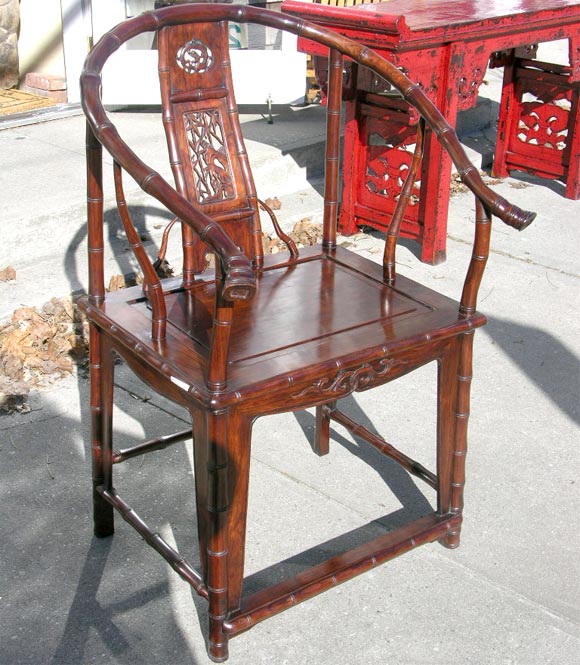 Faux Bamboo Horshoe Backed Open Arm Chair
