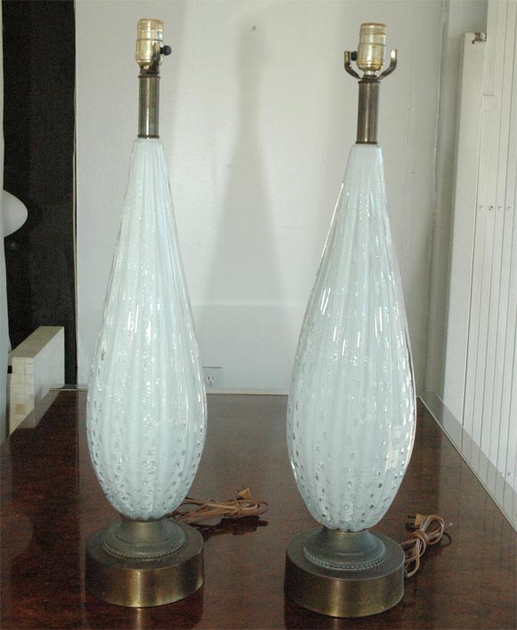 Pair of white and silver dust murano table lamps