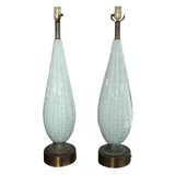 Pair of white and silver dust murano table lamps