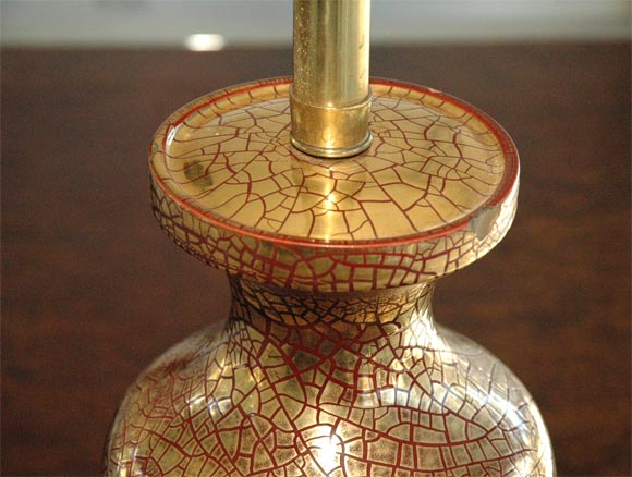 Italian Zaccagnini Gold Crackle Ceramic 1930s Table Lamp For Sale