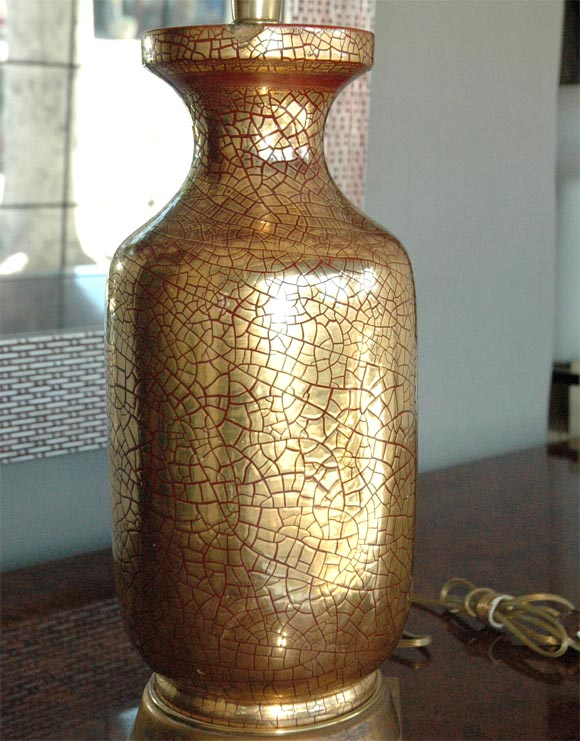 Zaccagnini Gold Crackle Ceramic 1930s Table Lamp In Good Condition For Sale In Los Angeles, CA