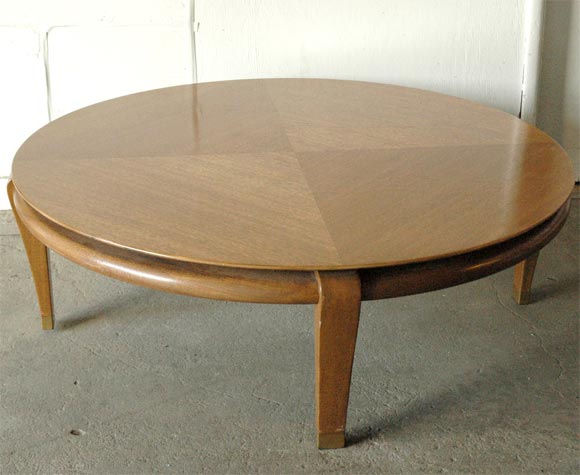 Bleached Ribbon Mahogany Round Coffee Table by Paul Laszlo