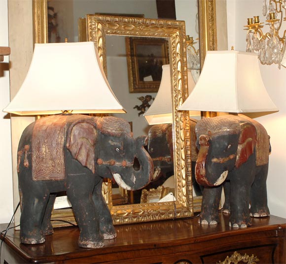 Asian Wooden Elephant Lamps