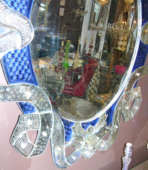 Italian 1930's Cobalt Venetian Ribbon Mirror