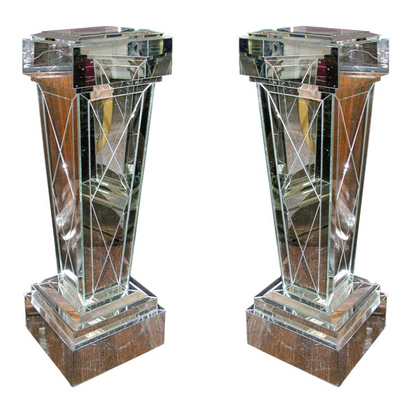 Pair of Custom Mirrored Columns/pedestals