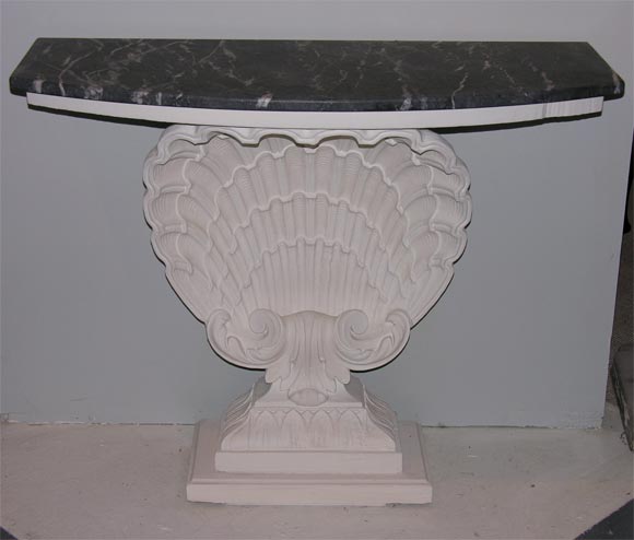 19th C.  Plaster Shell Console Table  with grey marble top .