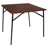 Retro Jacques Adnet Leather and Iron Folding Card Table.