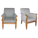 Pair of gilt wood English armchairs in manner of Thomas Hope.
