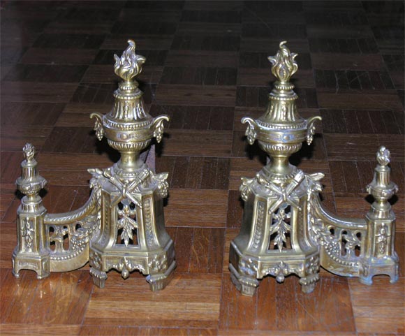 Pair of Early 19th Century English Brass Fire Dogs