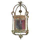 19th Century Brass Lantern with Etched Sunburst Glass Panels