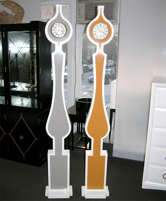 Tommi Parzinger tall lacquered 'Banjo' clock available in custom colors.