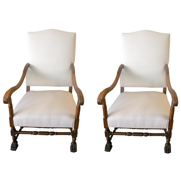Pair of Louis XIII Style Arm Chairs