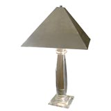Lucite Column Lamp with Silvered Tole Shade by Karl Springer