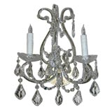 Pair of Silvered Metal and Crystal 2-Lite Sconces