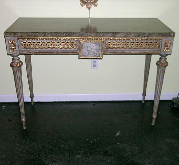 Pair of Italian Louis XVI Faux Marble Top Console Tables