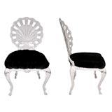 Pair of French Painted Iron Chairs with Mink Seats