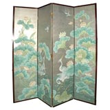 A Chinese 4 Panel Hand Painted Folding Screen