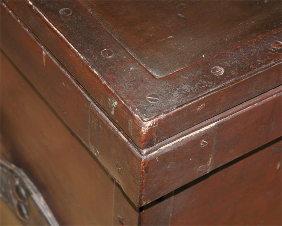 19th Century 1860s English Large Painted Camphorwood Silver Chest with Leather Handles