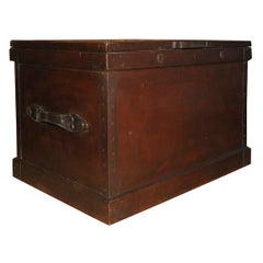1860s English Large Painted Camphorwood Silver Chest with Leather Handles