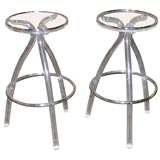Set of 7 Bar Stools in Molded Acrylic with Chrome Accents