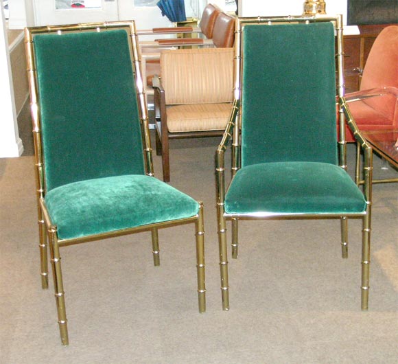 Set of 6 Dining Chairs with Stylized Brass Bamboo Frames