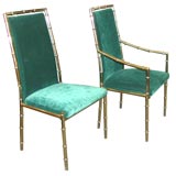 Set of 6 Dining Chairs with Stylized Brass Bamboo Frames