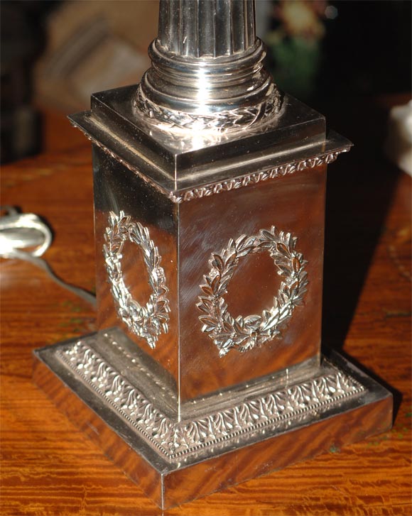19th Century English Silver on Copper Cut Crystal Banquet Lamp