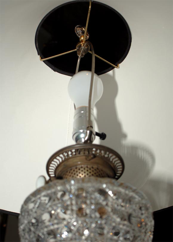 English Silver on Copper Cut Crystal Banquet Lamp 3