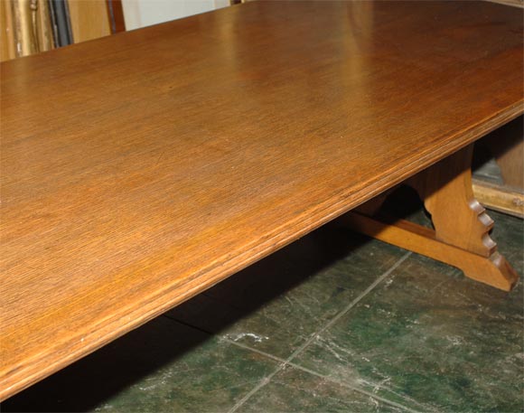 Oak English Arts and Crafts Period Tressel Style Refectory Table