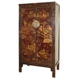 19 th Century Chinese Black/Reddish Brown Lacquer Cabinet