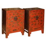 Pair Chinese  19th Century Red Lacquer Cabinets.