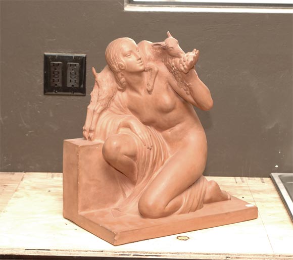A French Art Deco Terracotta Bacchante, signed  Fanny Rozet