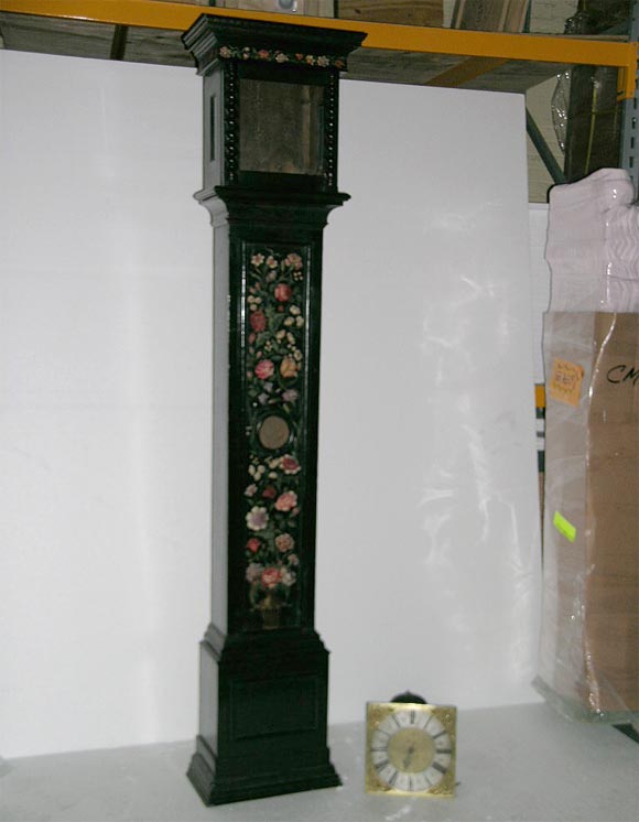 George I Ebonized and Painted Pine 30-hour Longcase Clock
