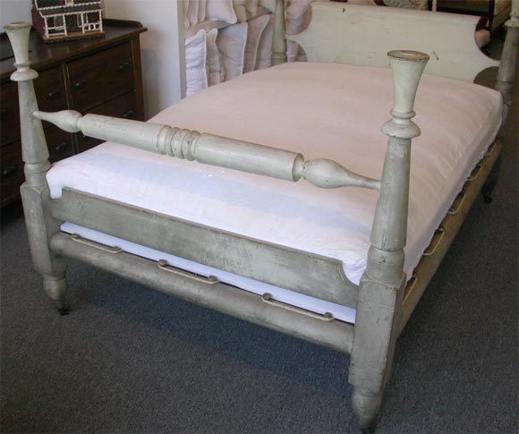 19th century Original white painted Rope Bed