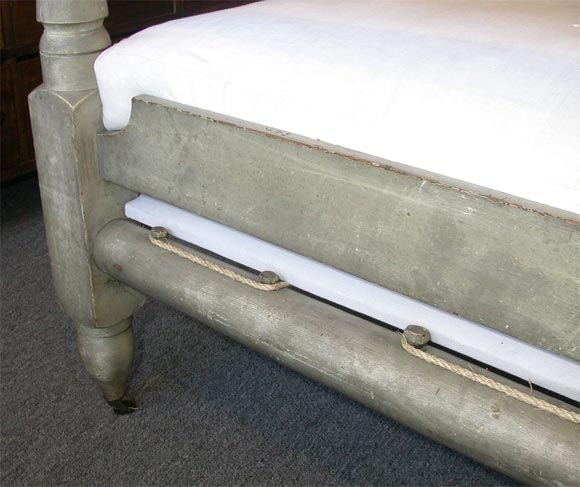 Wood 19th century Original white painted Rope Bed