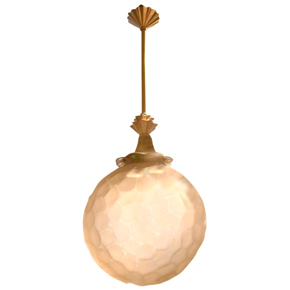 Art Deco Frosted Glass Ball Bronze Chandelier at 1stDibs