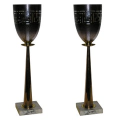 A Pair of Stiffel Brass and Marble Table Lamps.