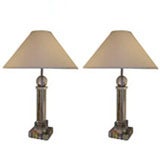 Pair of 1930's Crystal Column Lamps
