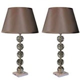 Pair of 1940's Crystal Ball Lamps with Marble Bases