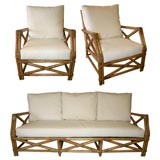 Rattan Sofa & Pair of Lounge Chairs