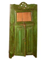 Antique Green Continental Hanging Corner Cupboard